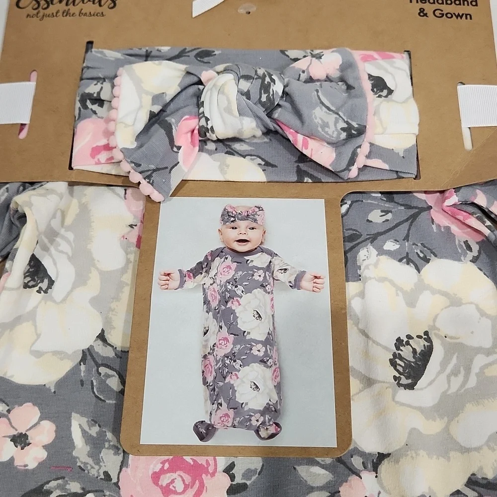 New Baby Girl Gown & Headband Set